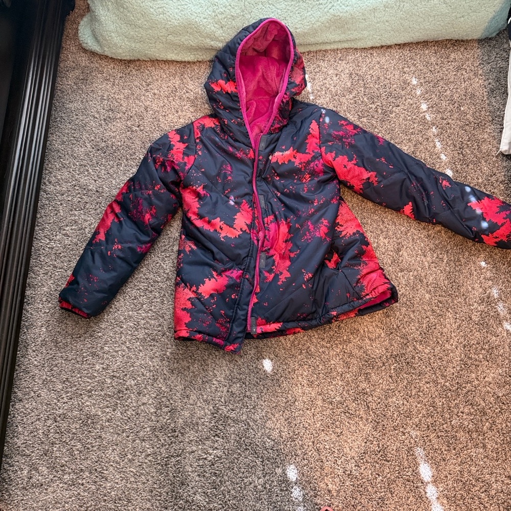 Columbia Kids' Navy and Pink Patterned Puffer Jacket Size L 14-16
